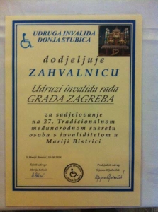 Suradnja, Udruga invalida Donja Stubica 2018.