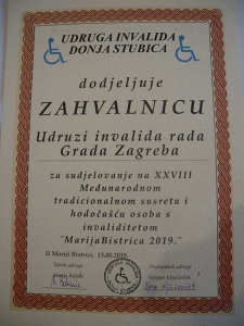 Suradnja, Udruga invalida Donja Stubica 2019. 